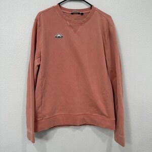 RADMOR Mens Crewneck Sweatshirt Coral Pink Alien Patch Organic Cotton Golf L